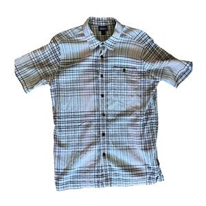 Patagonia Organic Cotton Blue and Black Plaid Button Down Shirt